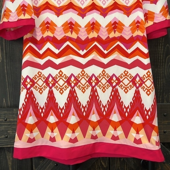 Eliza J Dress 8 Mini Shift Pink & Orange Pattern Aztec Boho Office Zipper Back - Picture 3 of 8